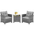 thumbnail image 2 of Costway 3PCS Patio Rattan Furniture Bistro Set  Cushioned Sofas Side Table Armrest Grey, 2 of 10