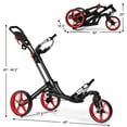 thumbnail image 2 of Gymax Chariot de Golf Pliable à 3 Roues à Pousser et Tirer avec Poignée Réglable Frein Rouge, 2 of 10