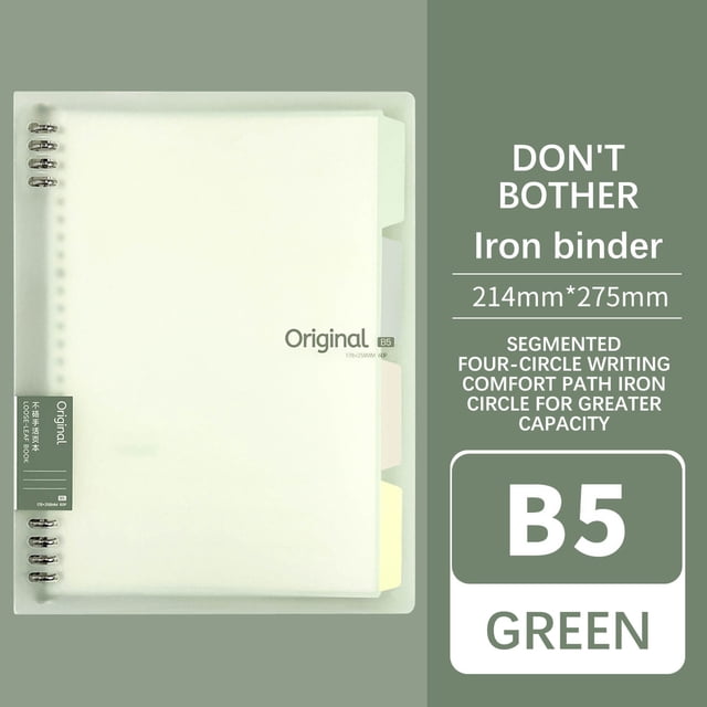 Fesfesfes B5 Loose Leaf Notebook Multi-Subject Reusable Notebook, Contains Dividers for School Subject Notes,Erasable, Durable Cover Green