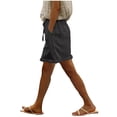 thumbnail image 2 of LVHAOGJOB Shorts for Women with Pockets Summer Plus Size Loose Elastic Waist Solid Color Drawstring Ladies Shorts Pants Cottton Linen, 2 of 9