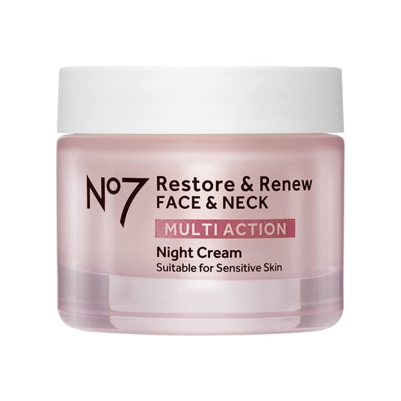 No7 Restore & Renew Multi Action Face & Neck Night Cream with Peptides & Hyaluronic Acid, 1.69 oz