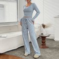 thumbnail image 5 of NJDVHB Économies d'Automne Hiver! Ensemble de Détente pour Femmes, Tenues de Nuit pour Dames, Blouse à Rayures Décontractée Col Rond Manches Longues Mode Short Pyjama, Bleu, P, 5 of 5