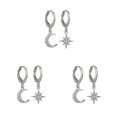 thumbnail image 2 of pitrice 1 Pair Moon Star Earrings Ears Pendant Exquisite Irregular Woman Jewelry Ear Dangle Fashion Accessory for Decor Gifting Using Silver 3Set, 2 of 6