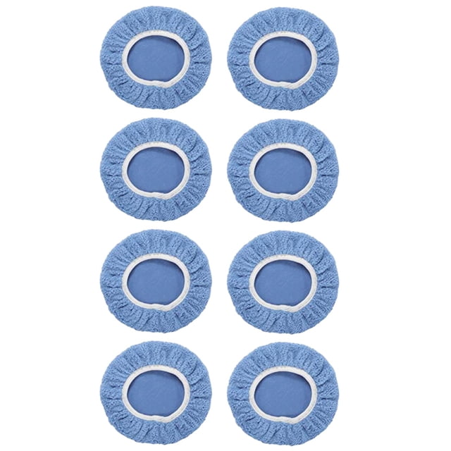 8Pack Car Polisher Pad Bonnet (5 to 6 Inches) Soft Microfiber Polishing Bonnet Buffing Pad Cover. The image displays eight blue elastic microfiber polishing bonnets arranged in two rows, designed for car polishers. These durable buffing pad covers are suitable for auto detailing, car paint polishing, and various surfaces like furniture and metal. Ideal for car care enthusiasts.