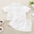 thumbnail image 3 of Baby Boy Cotton Linen Clothes Set Summer Casual Solid Color Short Sleeve Button Shirt With Pocket+Shorts Outfits, 3 of 9