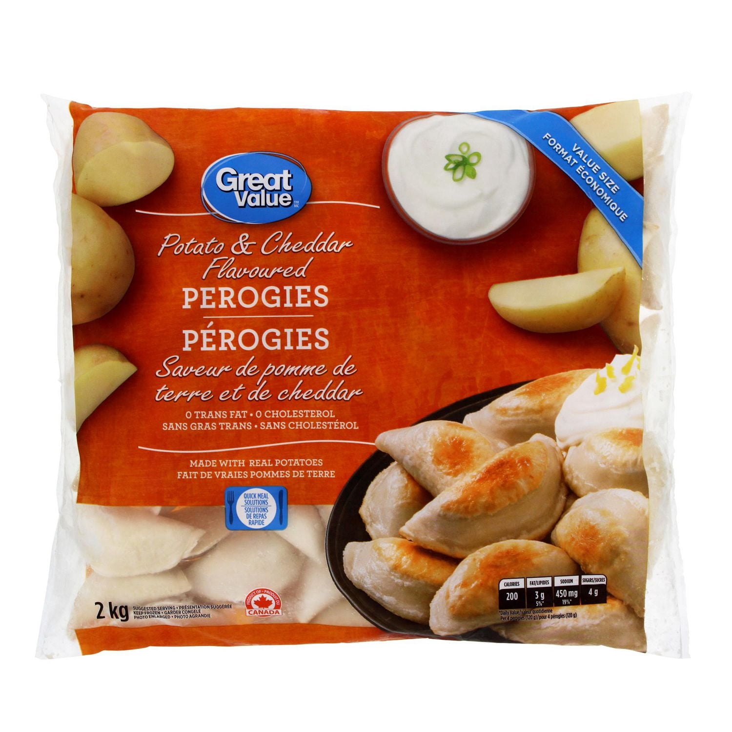 Great Value Pérogies à Saveur de Pomme de Terre et de Cheddar 2 kg