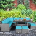 thumbnail image 3 of Gymax Ensemble de Conversation pour Terrasse en Rotin 7 Pcs, Ensemble de Canapé Sectionnel avec Coussins Turquoise, 3 of 10