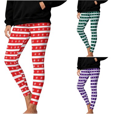 Frostluinai Leggings Rayés pour Femmes Taille Haute Collants de Noël Extensibles Coupe Ajustée Leggings de Yoga d'Entraînement Pantalons de Sport de Gym pour Dames