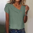 thumbnail image 2 of fheaev Eyelet Embroidery Tops For Women Tops Summer Spring Button V-Neck Tunic Tops Short Sleeve Business Blouses Shirts Casual Hollow Out Cute Tops, 2 of 5
