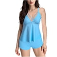 thumbnail image 2 of UPPADA Women's Ruched Tankini Swimsuits V Neck Wrap Tie Back Two Pieces Bathing Suit Adjustable Shoulder Strap Tummy Control Swimwear Swim Top with Bottom Savings Sky Blue,XXXXL, 2 of 8