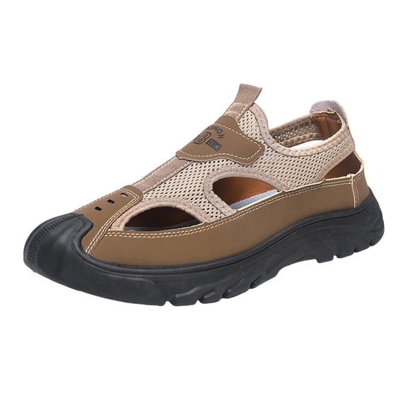 Coffee Men'S Sandals Closed Toe Slip-On Breathable Mesh Soft Leather Soft Sole Lightweight Outdoor Casual Summer Spring Fashion Footwear Size 43