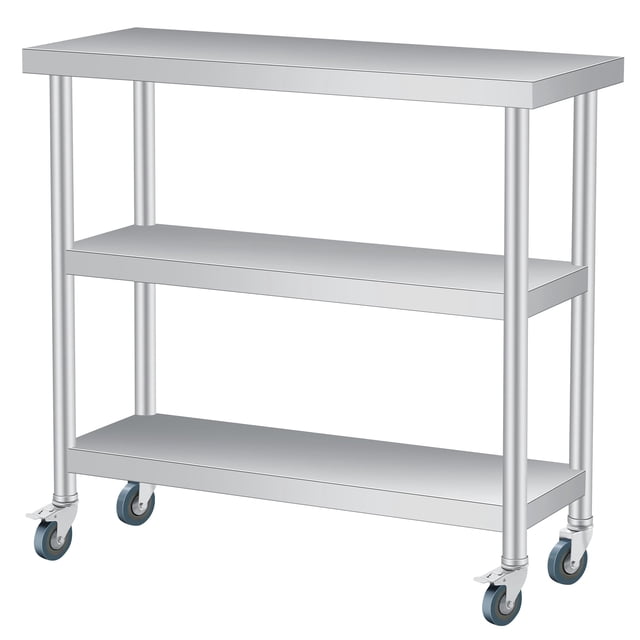 Edtara Stainless Steel 3-Tier Shelving Unit, 400lbs Load Capacity Storage Shelf With Adjustable Leveling Feet, Ideal for Home Kitchens, Commercial Pantries and Garage Organization