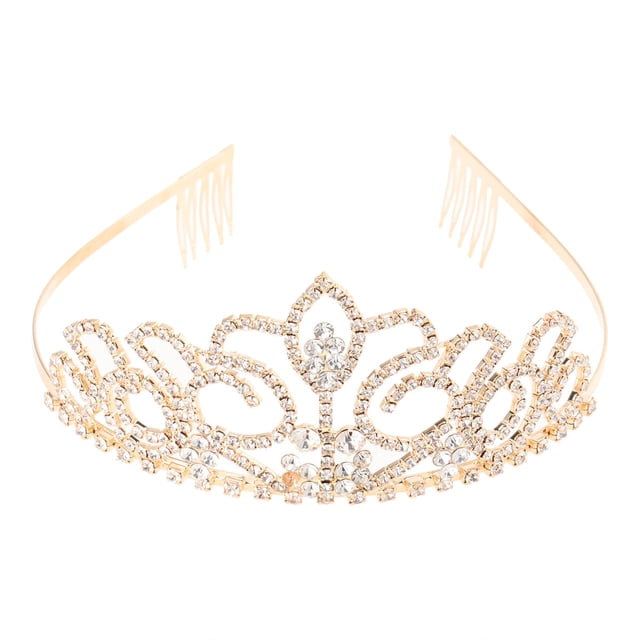 Wedding Bridal Prom Shining Crystal Rhinestones Crown Tiara Headband (Gold)