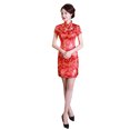 thumbnail image 2 of Opperiaya Female Phoenix Print Stand Collar Short Sleeve Dress Cheongsam, 2 of 10