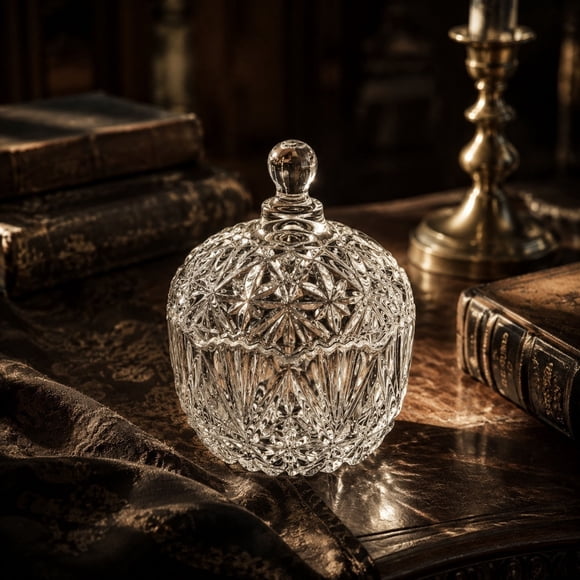 Qiopertar Bocal de Rangement en Verre Cristal Vintage 2 Pcs, Bocal à Bonbons Décoratif avec Couvercle Étoile Diamant, Bocal Transparent pour Bijoux Décoration de Coiffeuse à la Maison