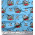 thumbnail image 1 of Soimoi Blue Poly Georgette Fabric Deer Animal Printed Fabric 1 Yard 42 Inch Wide, 1 of 3