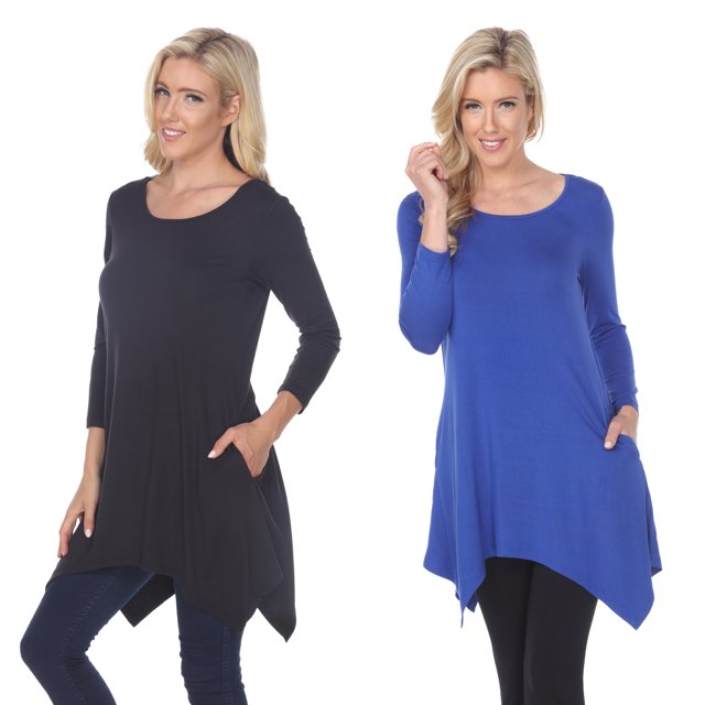 White Mark Haut Tunique pour Femmes, Lot de 2, Makayla Noir à Manches 3/4