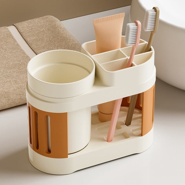 Compact Toothbrush Holder, Small Bathroom Organizer, Plastic Sink Storage Shelf, Draining Tooth Cup Rack, Space-Saving Countertop Bathroom Accessory