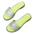 thumbnail image 1 of Womens Flat Sandals Rhinestone Clear Strap Open Toe Colorful Blingbling Non Slip Lightweight Breathable Summer Beach Sandals Yellow, 1 of 6
