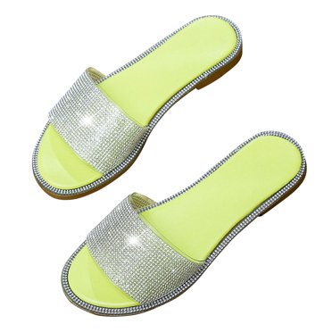 HWRETIE Women's Rhinestone Flip Flops Casual Beach Sandals Outdoor Travel Summer Slippers Lightweight Comfortable Flat Sandals