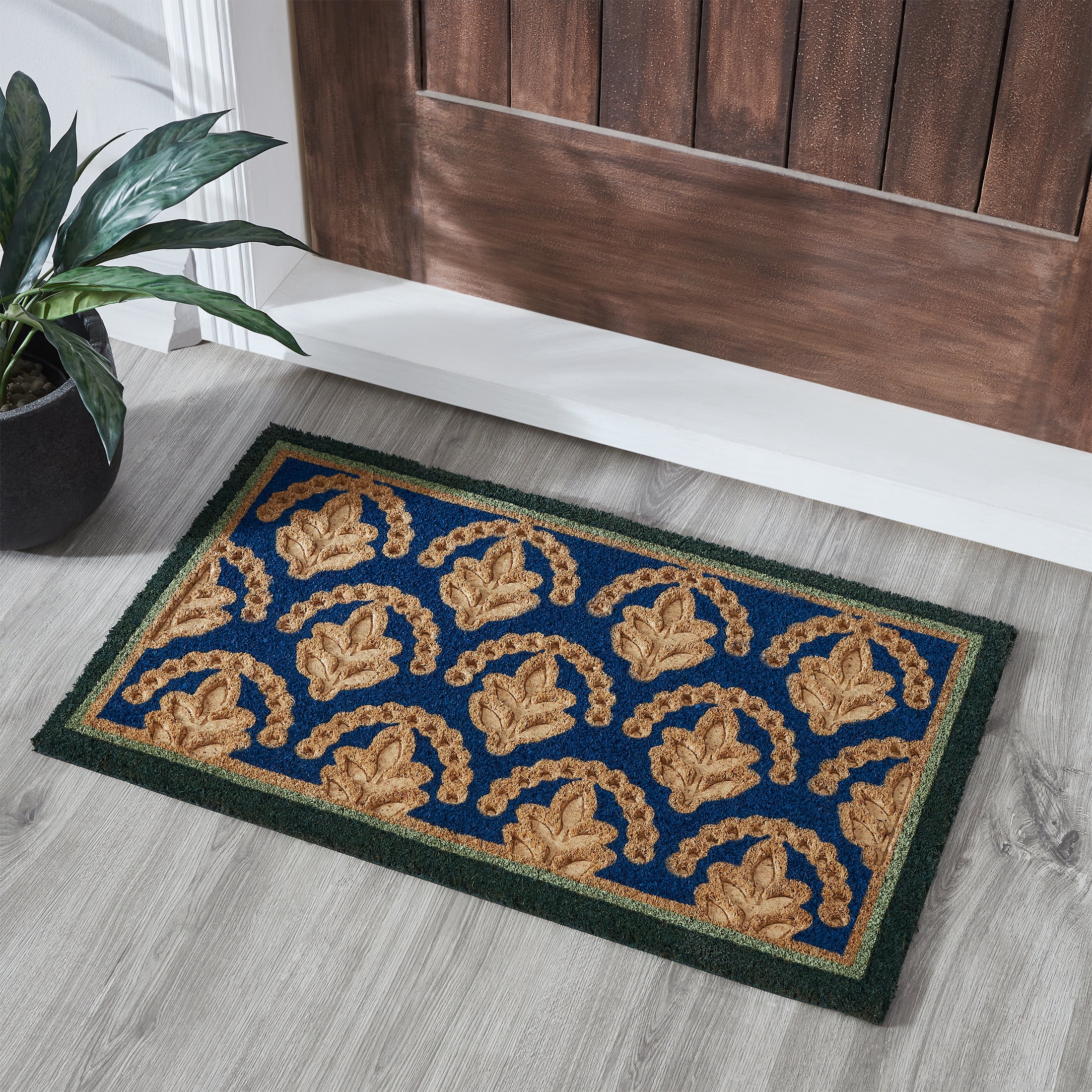 Beautiful Multicolor Leaf Coir Outdoor Doormat by Drew Barrymore, 18" x 30"