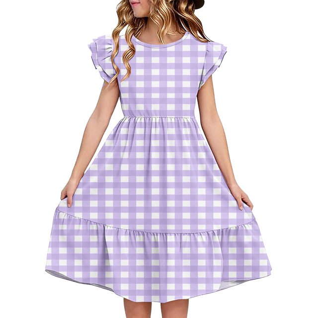 LOVZFMLL Dresses Kids Summer Double Layer Ruffle Sleeve Dress 5-14 Years