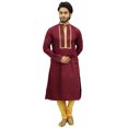 thumbnail image 3 of Atasi Men's Designer Maroon Kurta Pyjama Set Long Cotton Punjabi Shirt-Large, 3 of 6