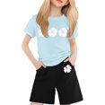 thumbnail image 1 of Tenues pour Bébé Fille T-Shirt à Manches Courtes Col Rond Imprimé Décontracté Vêtements pour Adolescentes Bleu 4-5 Ans, 1 of 3