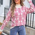 thumbnail image 4 of Rbaofujie Chandails Mignons pour Femmes Chandail Tricoté à Rayures Patchwork avec Manches Longues Col Rond Hauts de Chandail Rose Vif Chandails Mignons pour Femmes, 4 of 9