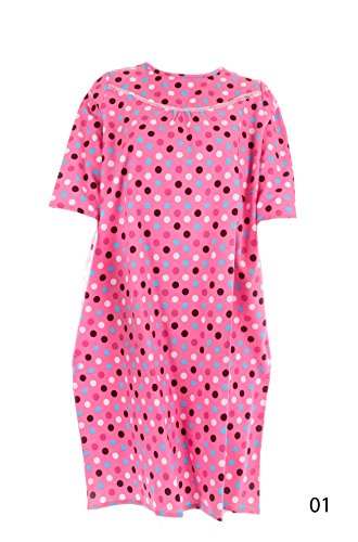 Women's Adaptive Flannel Backwrap Gown (X-Large, Colorful Polka Dots with Pink Background - 01)