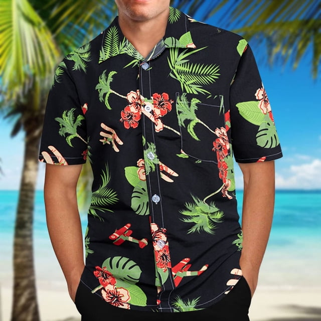 Chemise Hawaïenne pour Homme à Manches Courtes Imprimée, Boutonnée, Chemises d'Été de Plage