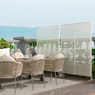Panneau de Clôture de Jardin en Métal – Écran d'Intimité Décoratif Antirouille de 72 Pouces – Séparateur Autoportant Intérieur/extérieur – pour Patio, Pelouse, Balcon et Plate-Bande – à Clipser – Blanc, 2 Pcs
