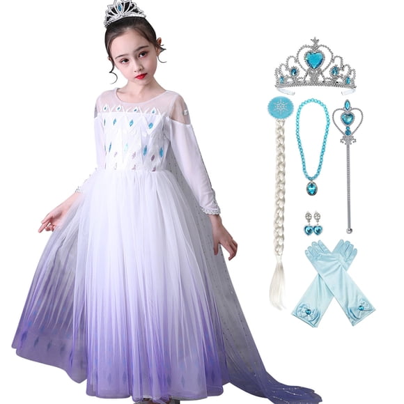 HAWEE Elsa Princess Dress Snow Queen Cosplay Snowflake Costume Dresses for Girls Long Sleeve Sequined Princess Party Dress