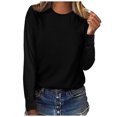 thumbnail image 2 of CEHVOM Hauts pour Femmes Col Rond Couleur Unie Manches Longues Décontracté Ample Blouse T-shirt Hauts, 2 of 5