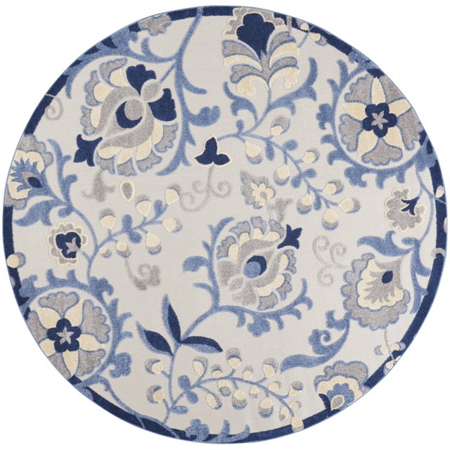homeroots home decor 384843 Tapis Rond de 8 Pieds Bleu et Gris pour Intérieur et Extérieur