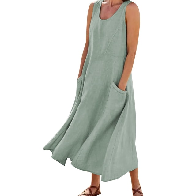 Kcodviy Tenues d'Anniversaire pour Femmes Unies à Col Rond pour Femmes Grande Taille avec Poches Décontractées Longues Robe Grande Taille Hauts Robe Quotidienne Robe Débardeur