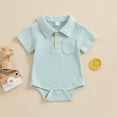 thumbnail image 2 of Yuyuzo Newborn Baby Boys Clothes Short Sleeve Bodysuit Button down Rompers Solid Color Summer Outfits, 2 of 3