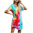 thumbnail image 2 of Pisexur Robe à Manches Courtes Col Rond Mode Femmes Été Manches Courtes Décontractée Robe Col Rond Confort Ample Ameublement Maison Couleur Col en V Plissé Polyvalente Slim Robe Femmes, 2 of 4