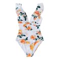 thumbnail image 1 of Cupshe Women's White Floral One Piece Swimsuit V Neck Ruffled Lace Up Bathing Suit, S, 1 of 4