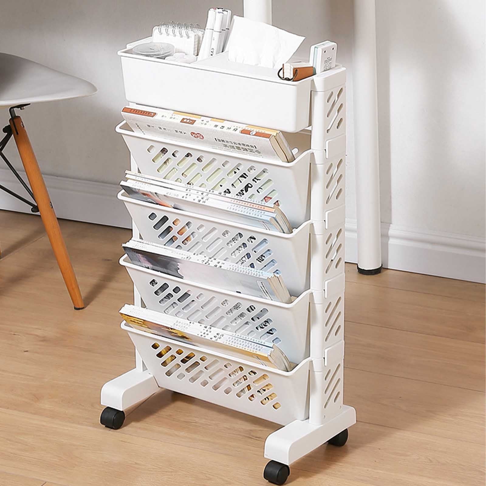 EGNMCR Movable Bookcase With Wheels Floor Shelf Book Stand Trolley Classroom Deskside Book Storage Plastics Bookcase