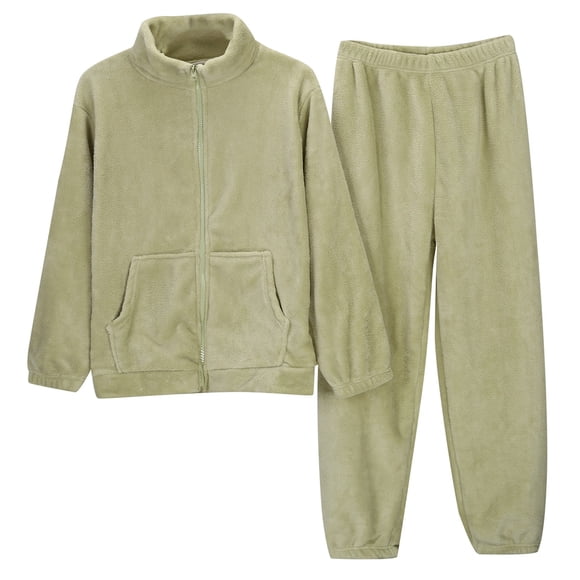 Pajamas for Women Set Solid Color Zipper Flannel Warm And Cozy Winter Thick Warm And Cozy Home Clothes Pjs Sets Sleepwear Green XL