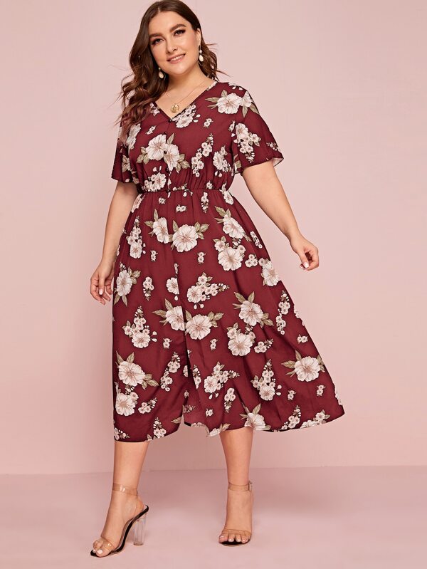 U.Vomade Women's Plus Size Dress Floral Button Dress