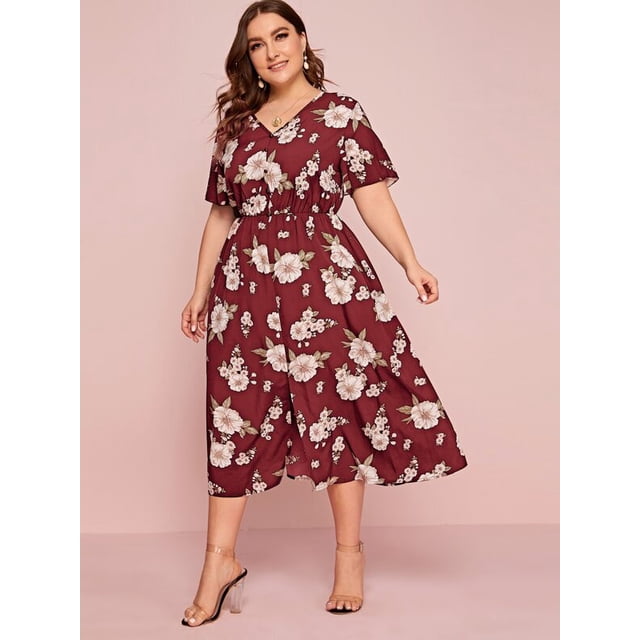 U.Vomade Women's Plus Size Dress Floral Button Dress