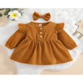 thumbnail image 2 of MesaSe Automne Bébé Filles Princesse Robe 2pcs Volant à Manches Longues Bouton Velours Côtelé une Ligne Robe Bandeau Vin Rouge 2-3 Ans, 2 of 9