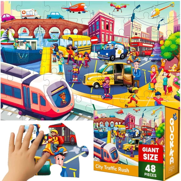 QUOKKA Floor Kids Puzzles Ages 4 6 - Large Puzzles for Toddlers 3-5 - City Cars Giant puzzles