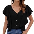 thumbnail image 1 of Yuyuzo Womens Button down Shirts Summer Deep V Neck Short Sleeve Blouses Ruffle Loose Fitted Flowy Tees, 1 of 7
