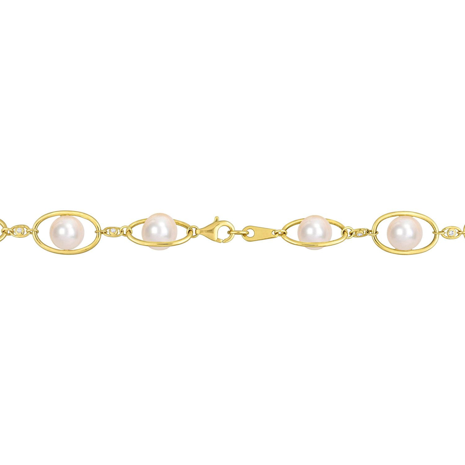 Collier à maillons ovales Miabella en argent sterling plaqué jaune 18K avec perles culture d'eau douce et zircon cubique, 22 po
