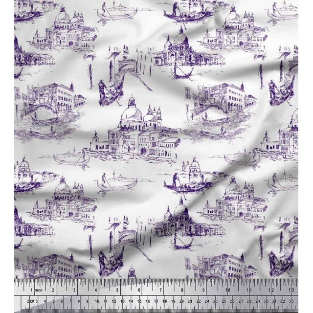 Soimoi Poly Georgette Fabric Yacht & Architecture Structure Architectural Printed Craft Fabric by The Yard 52 Inch Wide