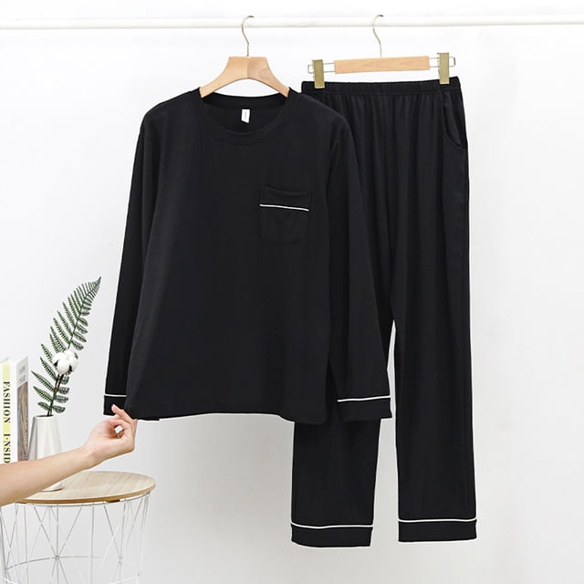 TIMIFIS Ensembles de Pyjama pour Hommes Confortables Unis à Manches Longues à Col Rond Haut de Nuit et Pantalon Ensemble de Détente 2 Pcs Ensembles de Pyjamas pour Hommes - Printemps/été