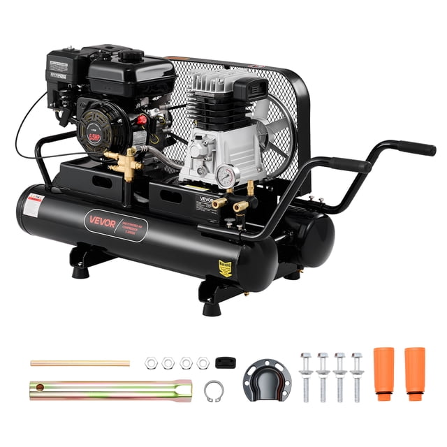 VEVOR Compresseur d'Air à Gaz à Double Réservoir de 9 Gallons, Réservoir de Compresseur d'Air à Gaz de 6,5hp 9CFM sur Roue, Pompe à Piston Max 115PSI Système à Air Comprimé